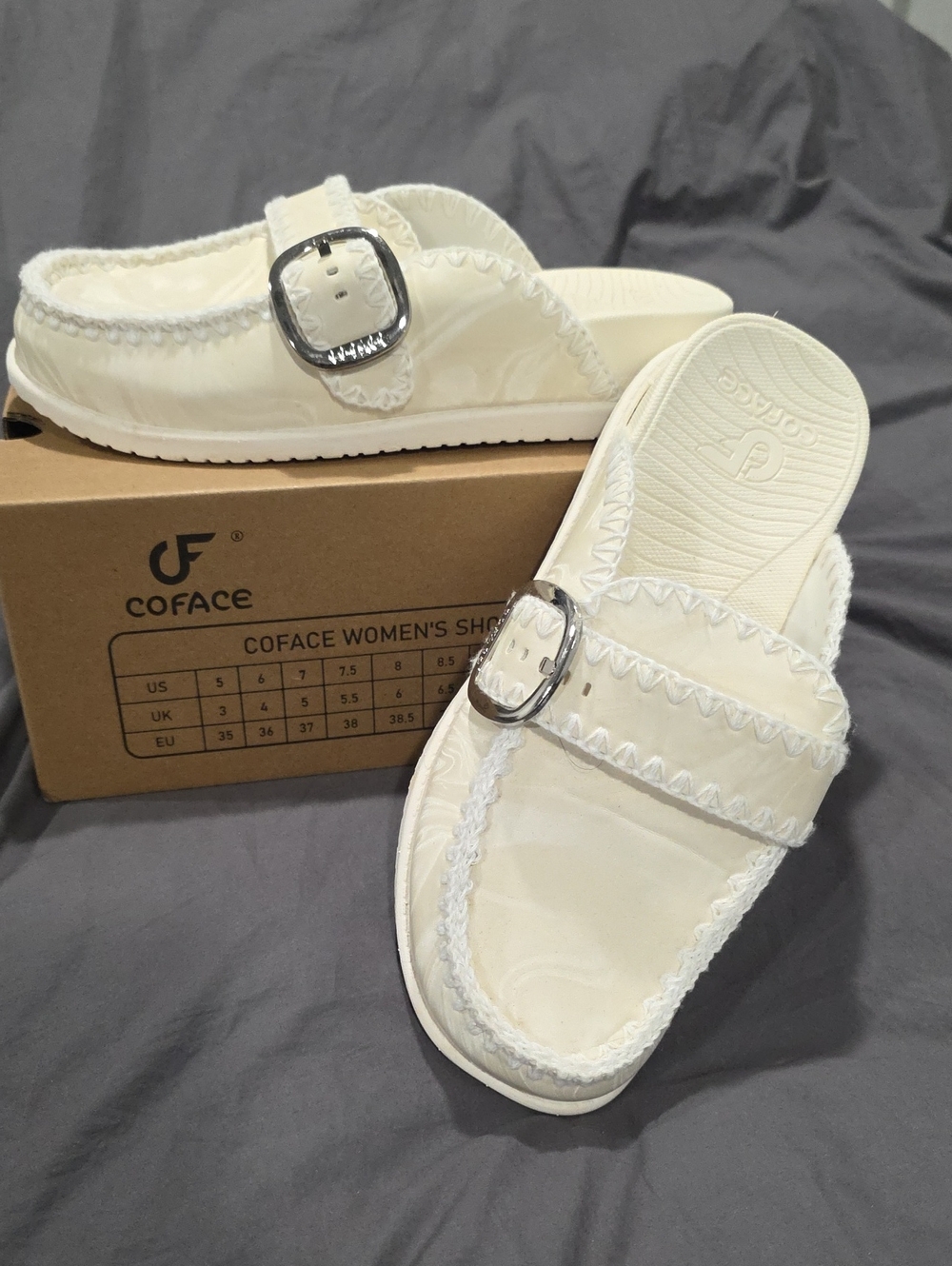 Women's Cream Buckle Slide Sandals With Box 8.5